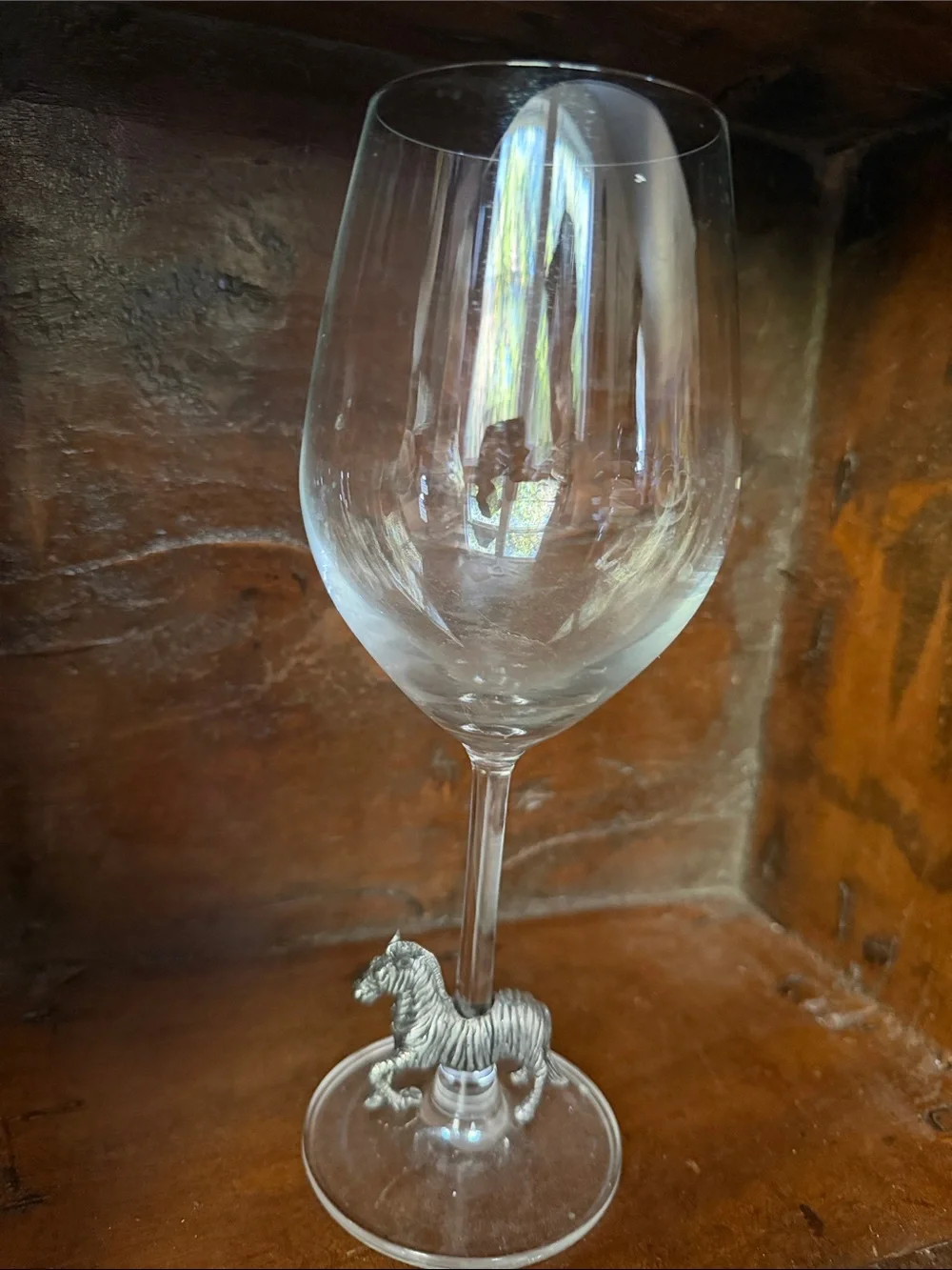 Clear Wine Glass with Decorative Zebra Accent